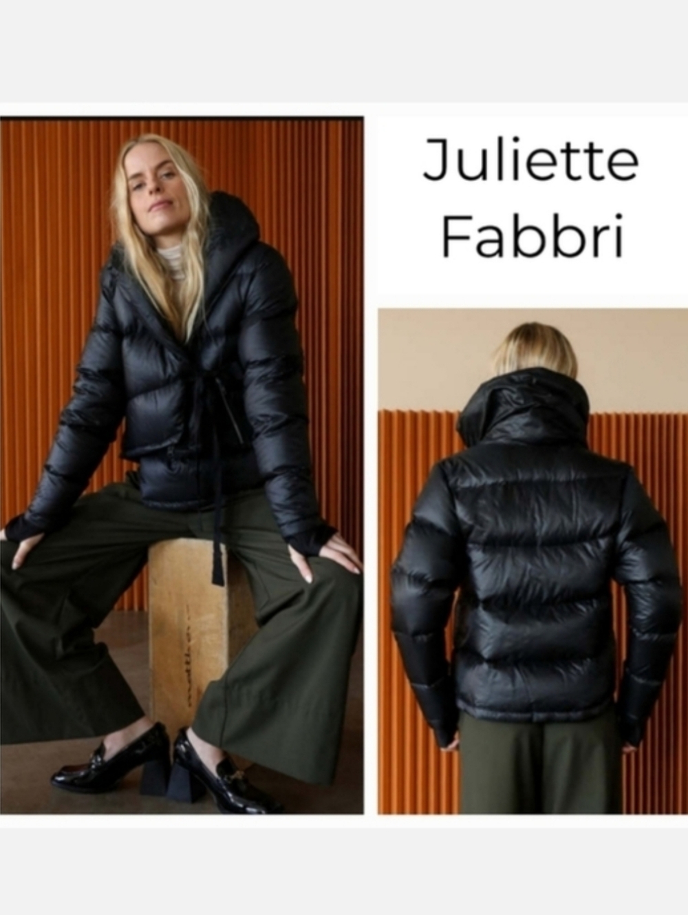 JULIETTE FABBRI Asymmetrical Down Puffer Jacket Black Sz 1 US Sz Small
